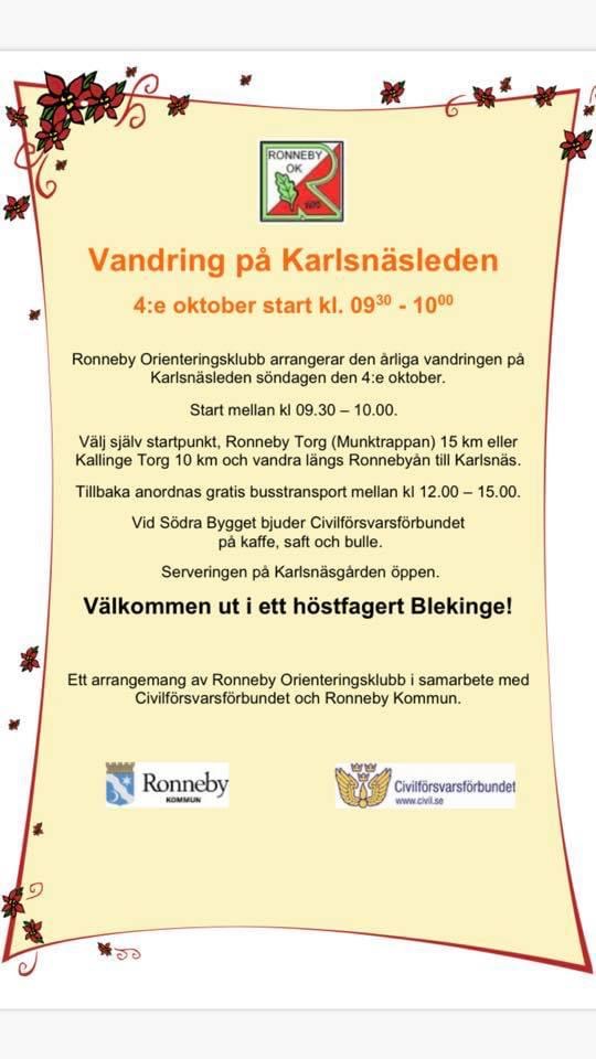 På söndag den 4 oktober är det dags för vandring på Karlsnäsleden!